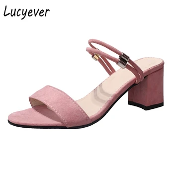 Lucyever 2018 Vară de Moda din Piele PU pentru Femei Sandale cu Toc Concis Solid Flip Flops Curea Glezna Pantofi Casual Femei