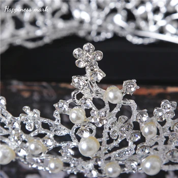 Luxuious Rotund Perle Diadema Femei Stras de Cristal Diademe și Coroane Par Mireasa Bijuterii Florale Diademă Fete Petrecere Tiara Coroana