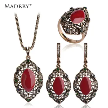 Madrry Brand Royal Design turcesc de Epocă Seturi de Bijuterii Colier si Cercei și Inel face se pare subțire Elegant Email Ambarcațiuni