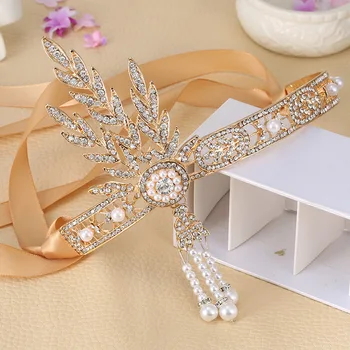 Marele Gatsby De Mireasa Accesorii De Par Cristal Pearl Ciucuri De Păr Benzi De Păr Bijuterii Mirese Nunta Hairband, Diademe, Coroane