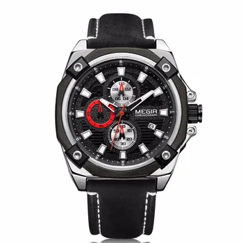 MEGIR Mens Sport Watch de Brand de Top de Lux Cronograf Cuarț Militar Armata de Ceas din Piele de Brand Ceas Relogio Masculino Reloj 2054