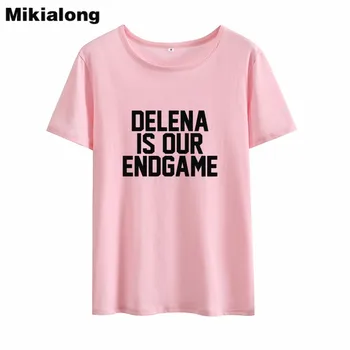 Mikialong Delena Este Finalul Print T-shirt Femei 2018 Vara cu Maneci Scurte Vrac Tee Cămașă Femme de Top din Bumbac pentru Femei Tricou
