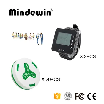 Mindewin Wireless 433MHz Sistem de Apel de 2 BUC Ceas Pager M-W-1 și 20BUC Masă Butonul de Apel M-K-4