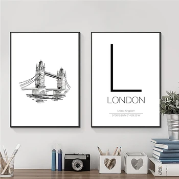 Minimalist Modern De Imprimare Panza De Tablou Poster Din Londra, Tower Bridge,Fara Rama Linie De Desen De Perete Poza Pentru Decor Acasă