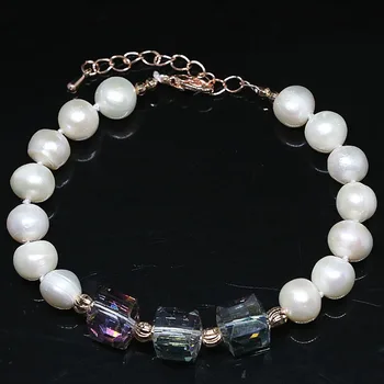 Minunat de apă dulce 9-10mm natural pearl nou design bratara margele rotunde de cristal rose de aur-culoare incuietoare bijuterii B1405