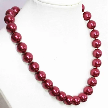 Moda de culoare roșu închis 8,10,12,14 mm rotund coajă perla faux margele de moda petrecere de nunta ceremonia de cel mai bun colier bijuterii de 18inch B1479