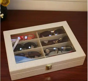Moda de lemn avem din piele PU 8-grila de ochelari, suglasses cutie de depozitare bijuterii organizator organizator de bijuterii pentru ochelari de soare YJ005