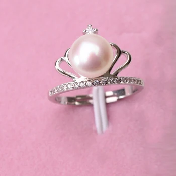 Moda Naturale de apă Dulce Pearl princess Crown Reglabil Inel de Logodna argint 925 Inel pentru Femei Cadouri