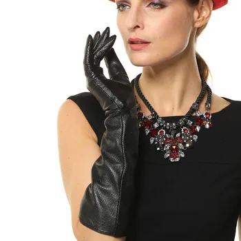 Moda Negru 45cm Lungi din Piele Solidă Mănuși de Femei Respirabil Iarna Cot Mănușă de piele de Oaie Pentru Conducere Vânzare Fierbinte L081NN