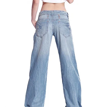 Moda pentru femei Slim Temperament Casual Vintage Wide-legged Blugi Evazate Pantaloni