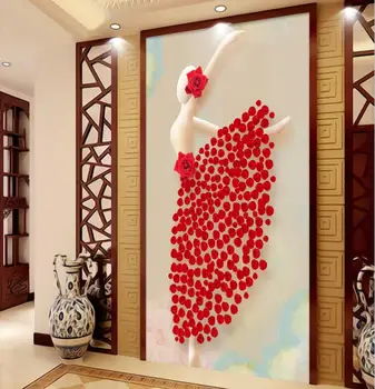 Modern, Fotografie 3D Tapet, picturi Murale Personalizate Red Rose Dans Balet Fata de Hârtie de Perete pentru Camera de zi, Usa de la Intrare Hol Decor Acasă