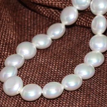 Moneda butonul de 12mm natural alb shell pearl margele se potrivesc diy colier bratara femei elegante nunti, bijuterii 15inch B2279