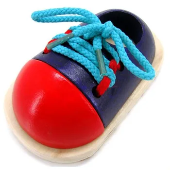 Montessori Jucărie pentru Copii Copilul Pretinde Pantofi cu Siret-up Jucarii din Lemn de învățământ de Învățământ Preșcolar de Formare Brinquedos Juguets