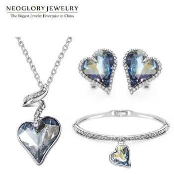 Neoglory Austria Cristal Set de Bijuterii Stras Inima de Nunta Mireasa Farmec Cadouri de Ziua de nastere Pentru Prietena Femei 2018 Noi JS4