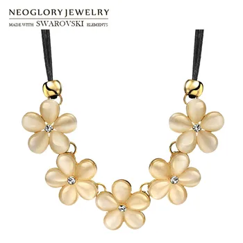 Neoglory Austria Stras & Opal Mult Farmec Colier Elegant Floare Stil Lumină Aur Galben De Culoare Doamna De Moda Trendy Cadou