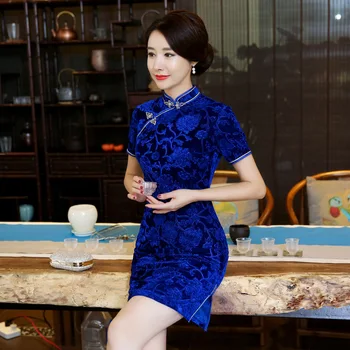 New Sosire Femei Mini Cheongsam Moda stil Chinezesc Velur Rochie Eleganta Qipao Vestido Marimea S M L XL XXL XXXL 1A3609