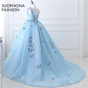 New Sosire Personalizate V Gât rochie de Bal rochii de seara 2018 Fluture cu Margele albastru rochii de Petrecere, rochii de seara
