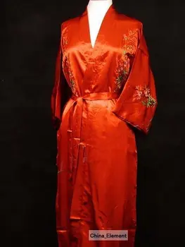 New Sosire Roșu de Femei din China, din Satin Halat de Mătase Broderie Kimono de Baie Rochie de Flori Marimea S M L XL XXL XXXL Transport Gratuit W3S003