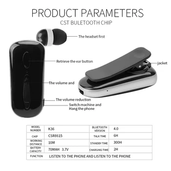 Noi DAONO K36 Stereo Wireless Bluetooth Headset Apeluri Reamintesc Vibrații Purta Clip Driver Auriculares Căști pentru Telefon