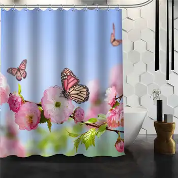 Noi Personalizate Fluture Floare Baie Cortina Eco-friendly poliester Fluture rămâne în Violet, bujor de Înaltă calitate Perdea de Duș