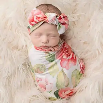 Nou-născut Copilul Floare de Bumbac Înfășa Pătură Swadding 2 buc Set Moale de Dormit de schimbare de Scutece Muselina Folie Banda Haine