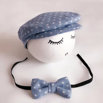 Nou-născut fotografie prop nou-născut băiețelul pălării+ set cravata cu dungi bereta domn Capac Papion pentru copii capac fotografie recuzită 0-1M