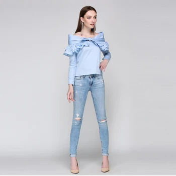 Noua Moda 2017 Designer Bluze Bluza Femei Slash Gât Siret Papion Casual Bluza Topuri Tricou