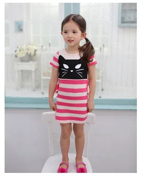 Noua moda de bumbac cu mânecă scurtă rochie de fată fetita printesa rochie de fată de desene animate pisica haine casual