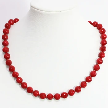 Noua moda roșu artificială coral colier pentru femei 8,10,12,14 mm rotund margele bijuterii fine femei cadou elegant 18inch B1467