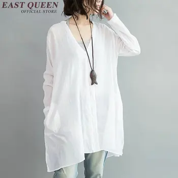 Noua Toamna solid alb tricou femei 2017 vara femei bluza buton fata v-neck liber casual cămașă lungă AA2335 YQ