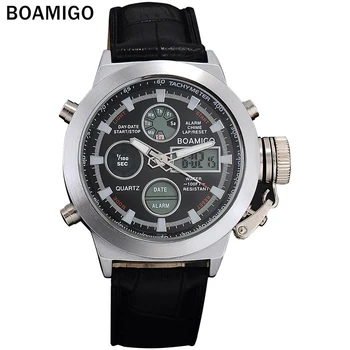 Oamenii dual display ceasuri de moda ceasuri sport din piele ceasuri digitale BOAMIGO impermeabil cuarț cadou ceasuri reloj hombre