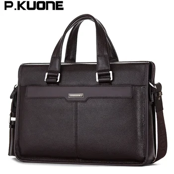 P. KUONE umăr geanta barbati casual piele naturala de Afaceri geanta servieta, pentru 14 sau 15.6 inch laptop Messenger bag