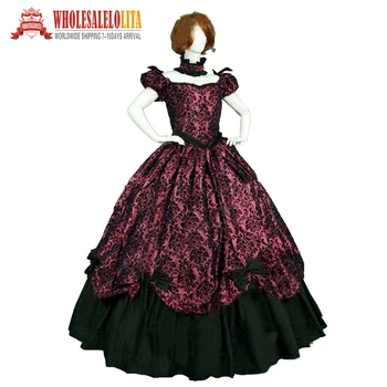 Pe de vânzare al 19-lea Costumele de Epocă Victorian Gotic Roșu de Imprimare Rochie/Război Civil Southern Belle, rochii de Halloween