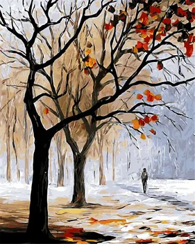 Peisaj de iarna toamna frunze care se încadrează de Ulei de arbore de Pictura tablou De Numere Cameră Decor pictate manual, Tablouri de afișare de Perete de Arta