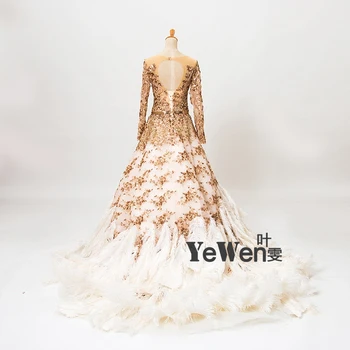Pene de strut aur Mâneci Lungi V-neck Paiete rochii de mireasa rochii de seara lungi rochie formale rochie 2018 vestidos de novia