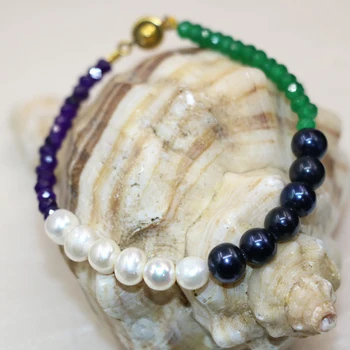 Piatra naturala de jad-ul 2*4mm margele abacus alb negru pearl margele 7-8mm strand bratara pentru femei unice de bijuterii cadou de 7.5 inch B2996