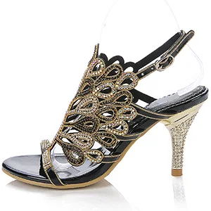 Piele de oaie cu Toc Înalt Pantofi de Vara 2017 Diamant Sandale din Piele pentru Femei Pompe Stras Catarama Design Păun Culoare 2 stil