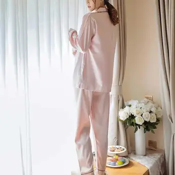 Primavara Toamna Femei Pijamale 2 Piese Set Maneca Lunga, Matasoasa îmbrăcăminte de noapte Lady Sleepwear Costum de Acasă Purta Haine FS99
