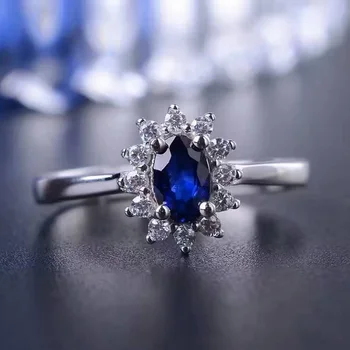 Printesa Kate inelul de nuntă 4 mm * 6 mm naturale albastru safir natural sapphire nunta inel masiv argint 925 inel cu safir