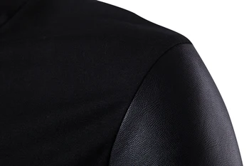 Pulover guler Barbati 2017 Moda Mozaic din Piele PU Design cu Maneci Lungi Mens Cardigan Casual Slim cu Fermoar Negru Trage Homme