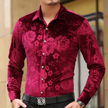 Rafinat de imprimare business casual high-end cămașă cu mâneci lungi de Toamnă 2017 Nou aur catifea moale matasoasa calitate pentru bărbați tricou M-XXXL