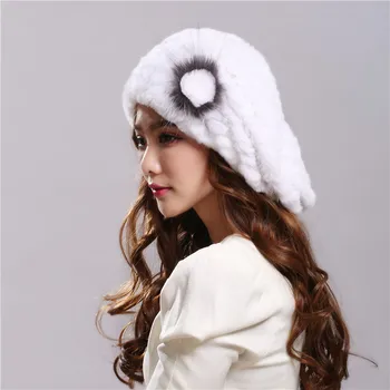 [Rancyword] Pălărie de Iarnă Femei Autentic Blana de Iepure Rex Pălării, Căciuli Cald Casual Femei Tricotate Blană Naturală Pălărie Capace RC1300