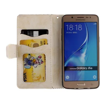Relief De Flori Din Piele De Caz Pentru Samsung Galaxy J5 2016 Flip Stand Caz De Siliciu Pentru Galaxy J5 Coperta Rama Foto Cu Șnur