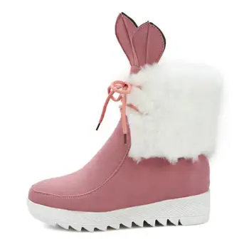 RizaBina Femei Drăguț Dantelă Sus Cizme De Zăpadă Botas Mujer Mare Creștere Pantofi De Femeie Iarna Cald Thicked Blana Cizme Glezna Dimensiune 34-43