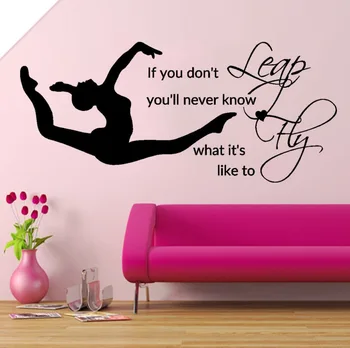 Salt Zbura Fată Dormitor de Decal de Gimnastică Autocolante de Vinil Muraux lenjerie de Pat Decor Citate de Sport Artă Sabloane Pentru Pereti DIY SYY034
