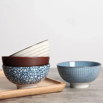Set de 4 Japonez Stil Tradițional, Ceramică Cina Boluri Portelan Boluri de Orez cu Cutie Cadou Set de Cină cel Mai bun Cadou de 4.5 inch