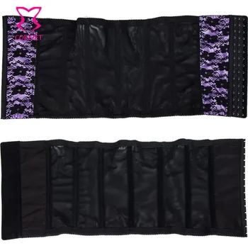 Sexy Violet / Negru Dantelă Florale Mozaic Corpul Talie Formator Corset Underbust Din Oțel Tras Talie Antrenor Cincher Femei Shapewear