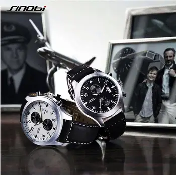 SINOBI Ceas Barbati Ceas Brand de Top de Lux Cronograf Ceasuri Sport din Piele Neagră Luminos Bărbați Ceas de Ceas relogio masculino
