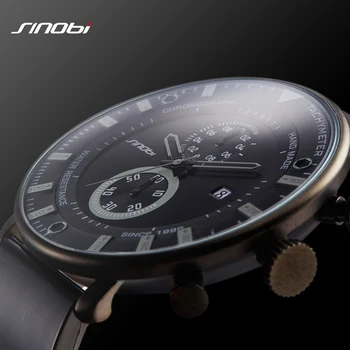 SINOBI Mens Ceasuri Cronograf Brand de Top 2017 Lux Ultra Subțire Neagră Mare Ceas din Cauciuc rezistent la apa Om de Sport Cuarț Ceas de mână