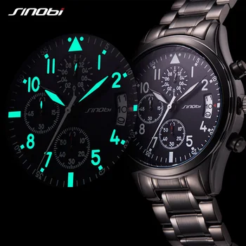 SINOBI Nou Pilot Barbati Cronograf Ceas de mână rezistent la apă Data de Lux din Oțel Inoxidabil Scafandru Masculi Geneva Quartz Relogio Masculino
